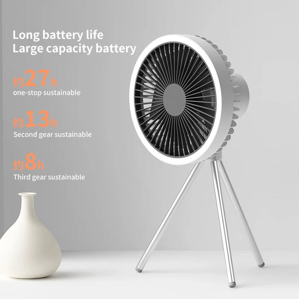10000mAh Outdoor Camping Rechargeable Fan Portable Office Wireless Tent Electric Ceiling Fan With External LED Lighting Battery